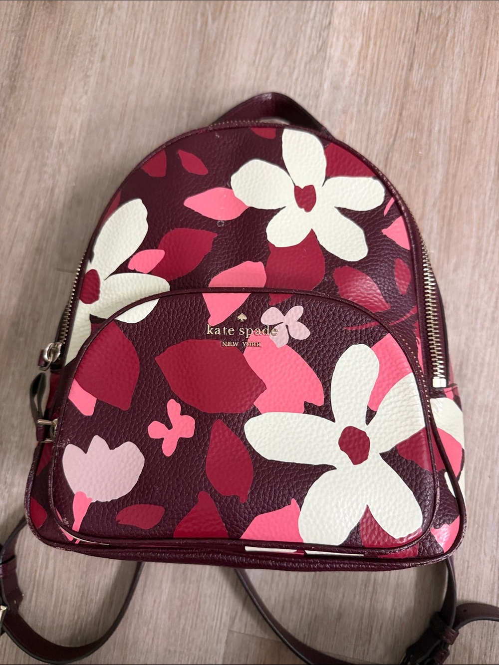 kate spade Floral Burgundy and Pink Mini Backpack